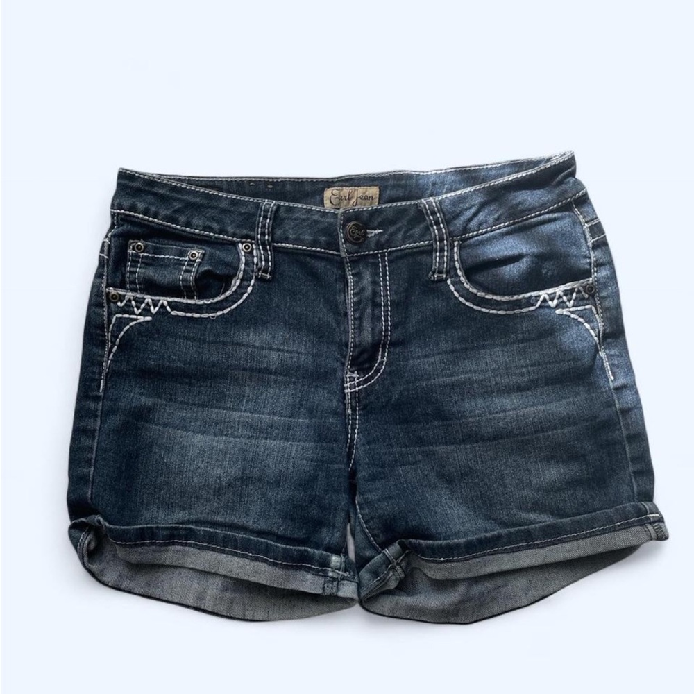 Earl Jean Navy blue denim shorts with white stitching